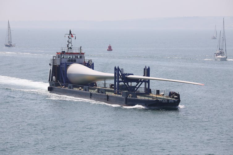 Large turbine blade on a ship