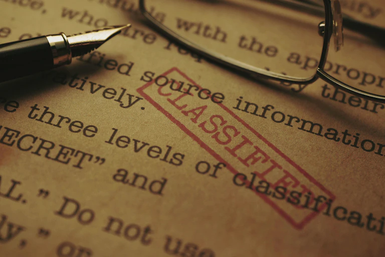 A close up of classified documents.