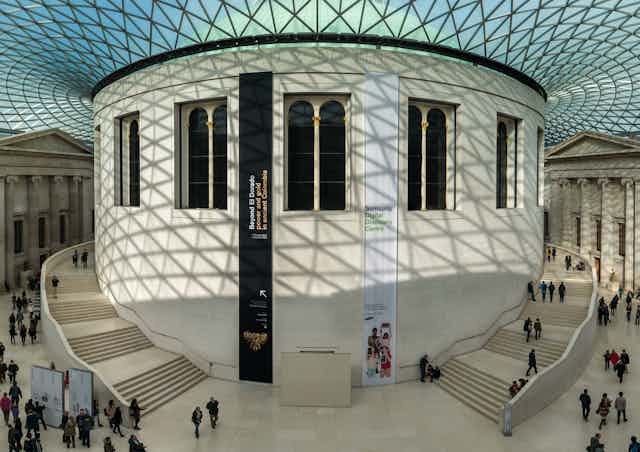 Interior of the British Museum with glass roof.
