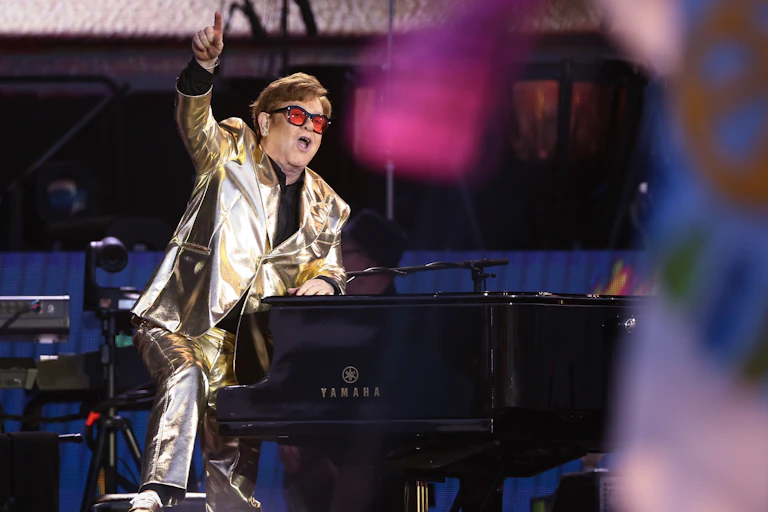 Elton John performing at Glastonbury.