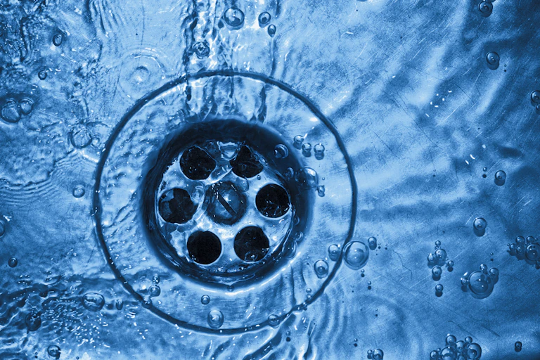 Water drains down plug hole.