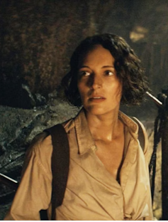 The actress Phoebe Waller-Bridge dressed as a character in the final Indiana Jones film.