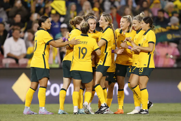 Matildas congratulating eachother