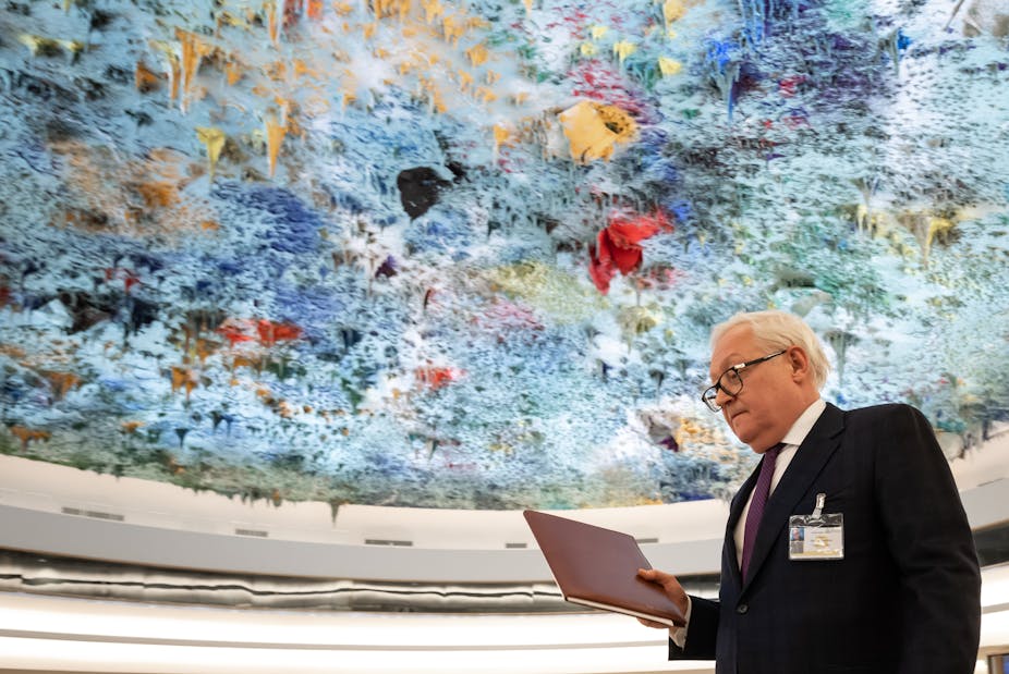 Le vice-ministre russe des Affaires étrangères Sergueï Riabkov dans une salle de l'ONU