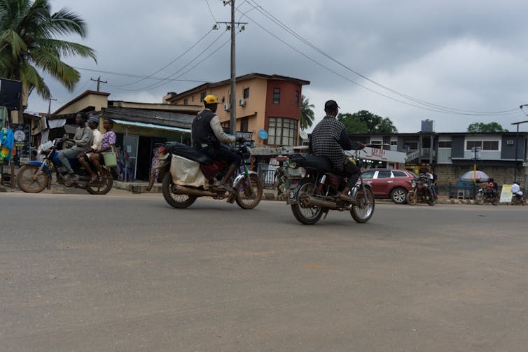 Drivers on their motorcycles in Lagos.