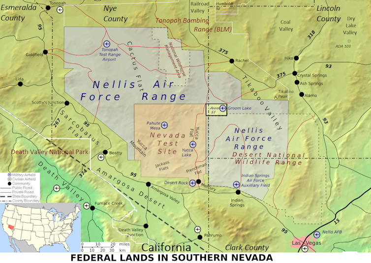 a map showing the city of Las Vegas in the bottom right corner and an inset of the United States in the bottom left corner with Southern Nevada highlighted
