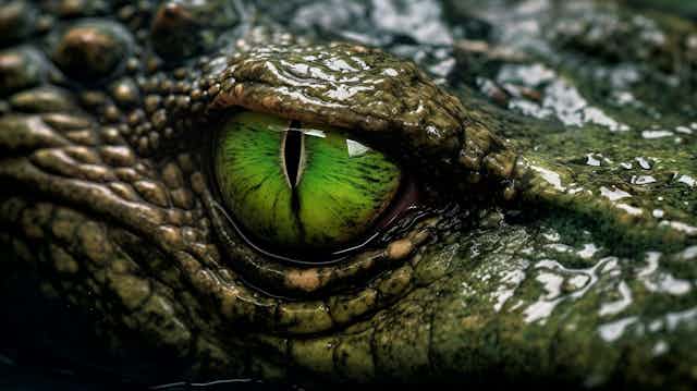 Gros plan d'un œil de crocodile