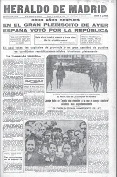 A newspaper front page indicating that the Spanish municipal elections of April 1931 were won by the Republic