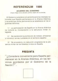 Papeleta en la que se pregunta a los ciudadanos si desean que España se integre en la OTAN.