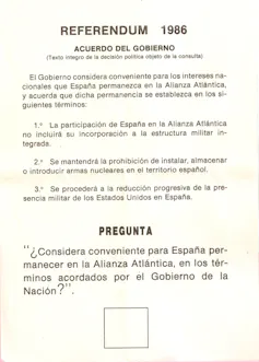 Ballot asking citizens whether they want Spain to join NATO