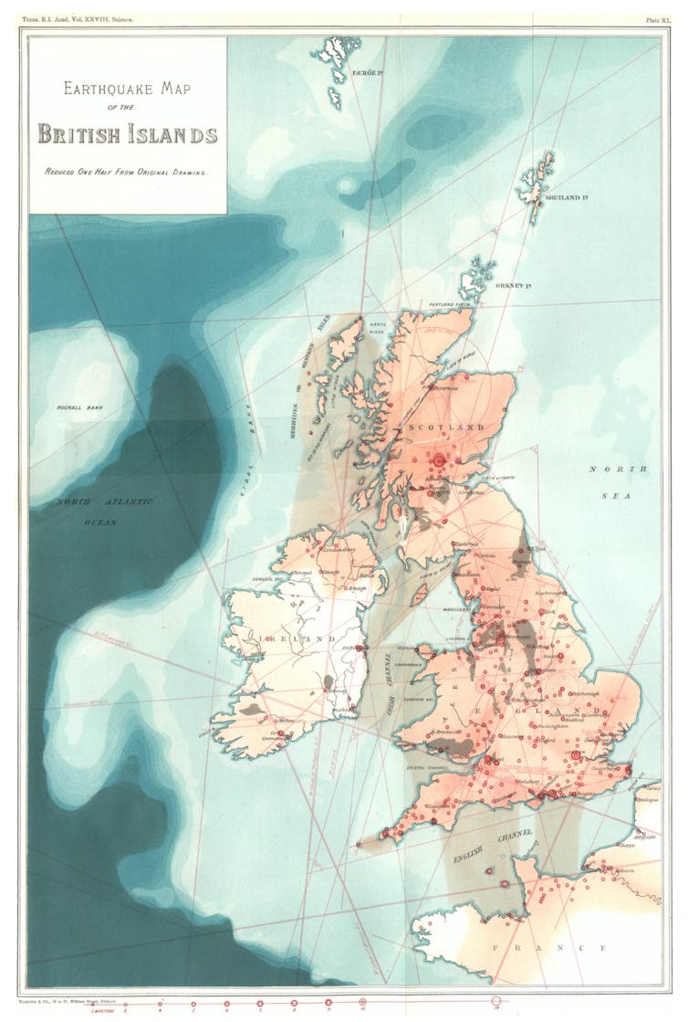 Mapa de sismicidade de O'Reilly da Grã-Bretanha e Irlanda