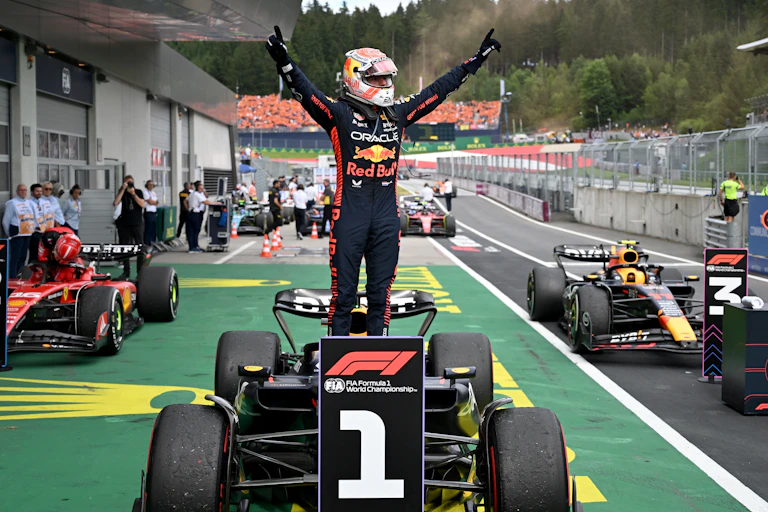 Formula One driver Max Verstappen celebrates.