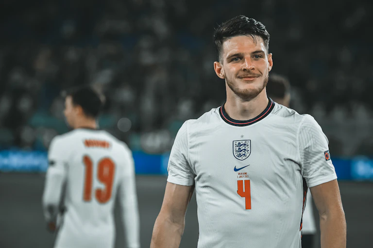 Declan Rice in his white England kit.
