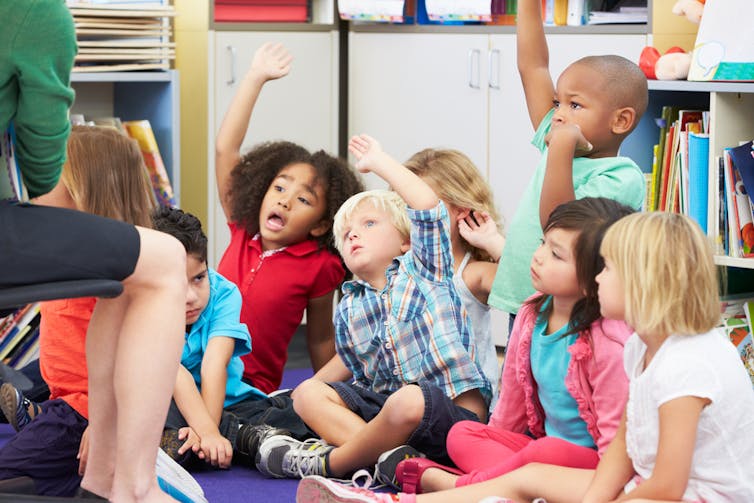 Groupe d’enfants qui participent en classe