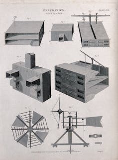 An engraving showing old ventilators.