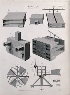 An engraving showing old ventilators.
