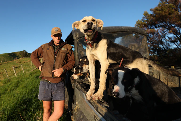 A farmer and his working dog