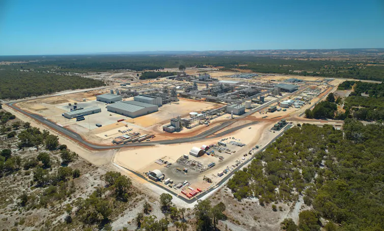 aerial view of lithium hydroxide processing plant in WA