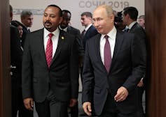Photo of Russian president Vladimir Putin with Ethiopian prime minister Abiy Ahmed on the sidelines of the 2019 Russia-Africa Summit in Sochi on 23 October 2019