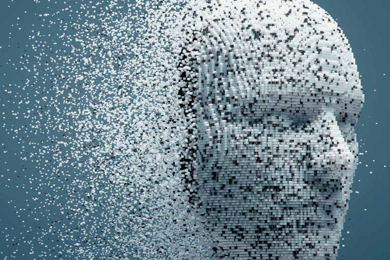 3D dissolving human head illustration