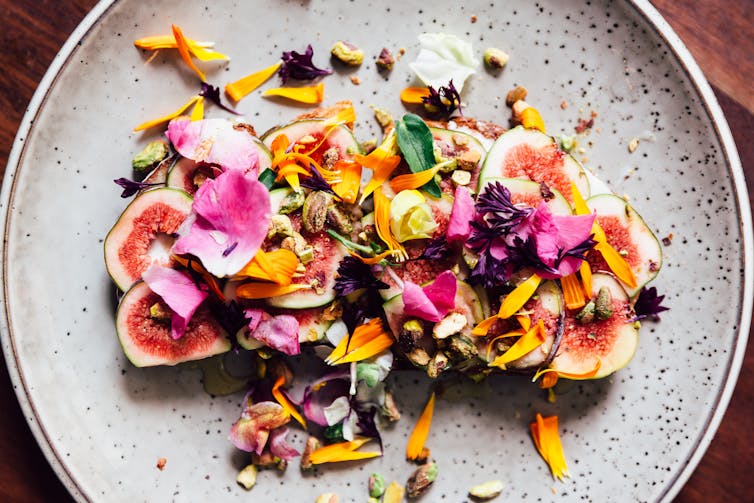 A top-down photo of a plate of food.