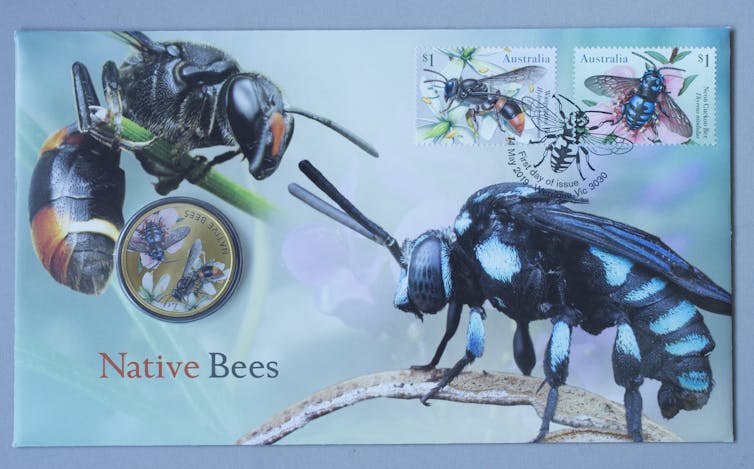 Australian native bee coin and stamps released in 2019 by the Perth Mint.