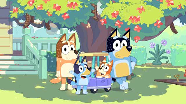 Animated image from kids TV show Bluey featuring the main characters