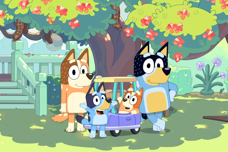 Animated image from kids TV show Bluey featuring the main characters