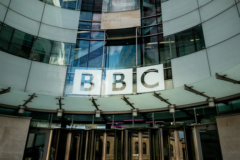 Photo of the glass-fronted BBC studio building