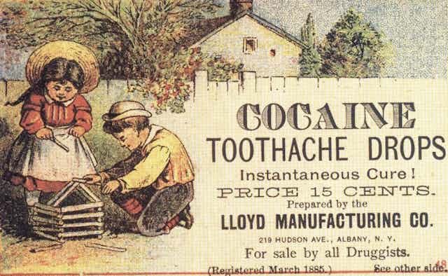 Étiquette d'un traitement à base de cocaïne contre les maux dentaires.