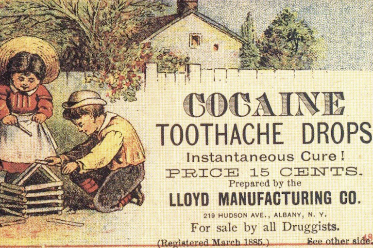 Étiquette d'un traitement à base de cocaïne contre les maux dentaires.