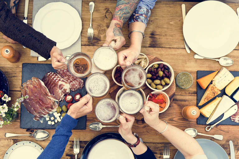 Group of people sharing lunch platters