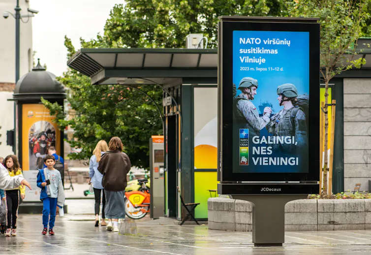 A poster in a city street for the Nato summit in Lithuania.