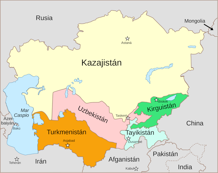 Mapa político de Asia Central.