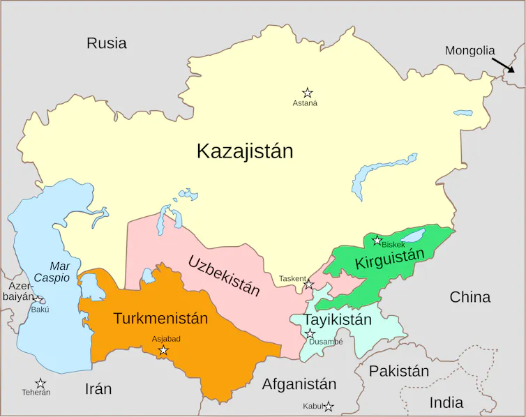 Mapa político de Asia Central.