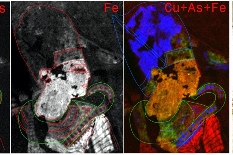 Chemical imaging process showing X-ray image of an Egyptian tomb painting.