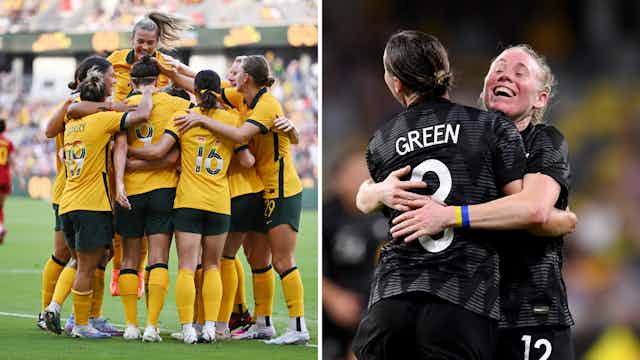 The Matildas and Football Ferns celebrating