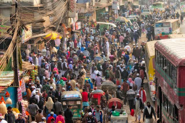 A crowded street scene.