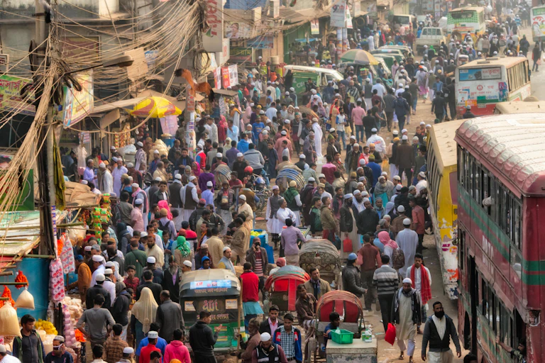 A crowded street scene.