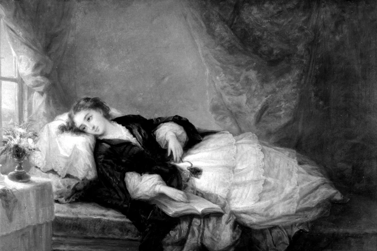 Drawing of a woman in bed.