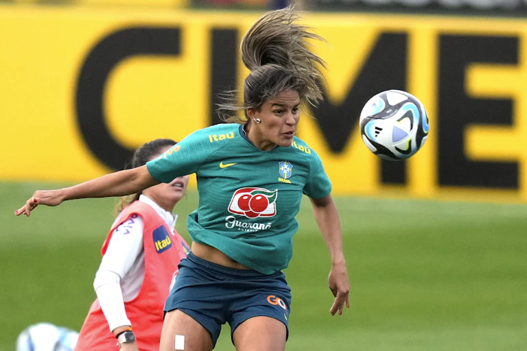 Brazilian women soccer player Gabi Nunes goes to head the ball