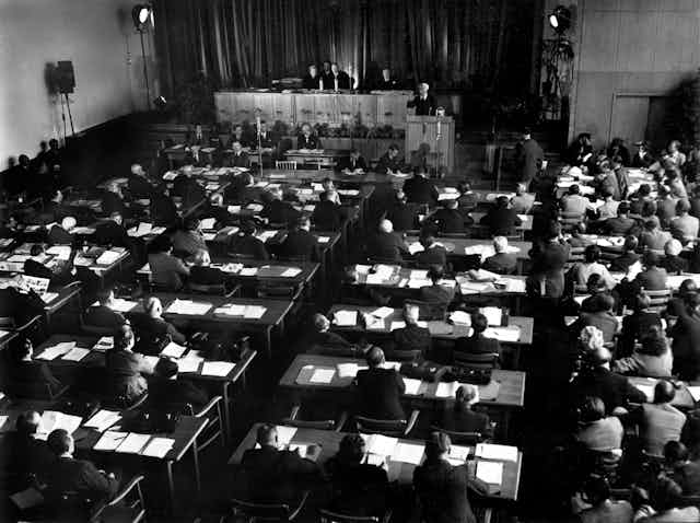 An archival photograph of a convention.