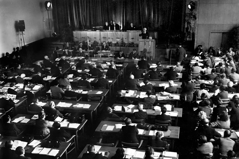 An archival photograph of a convention.
