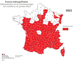 Carte de présence du moustique tigre au 1er janvier 2023 -