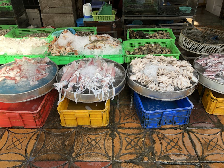 seafood displayed at a market  