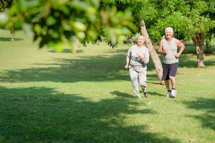 Older couple out for a run.