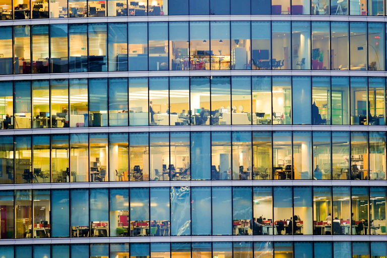 Looking into a high-rise office tower