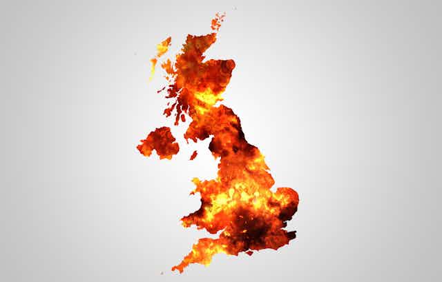 Map of UK, red colours