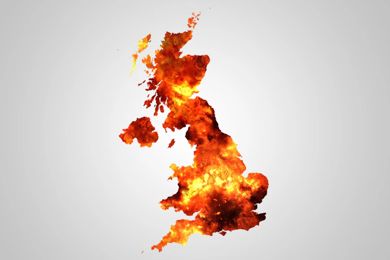 Map of UK, red colours