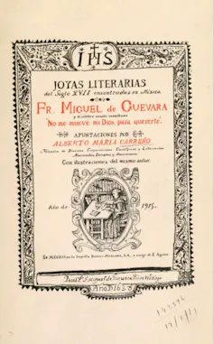 Portada de un libro titulado Joyas literarias del siglo XVII, encontradas en México, de Alberto María Carreño.